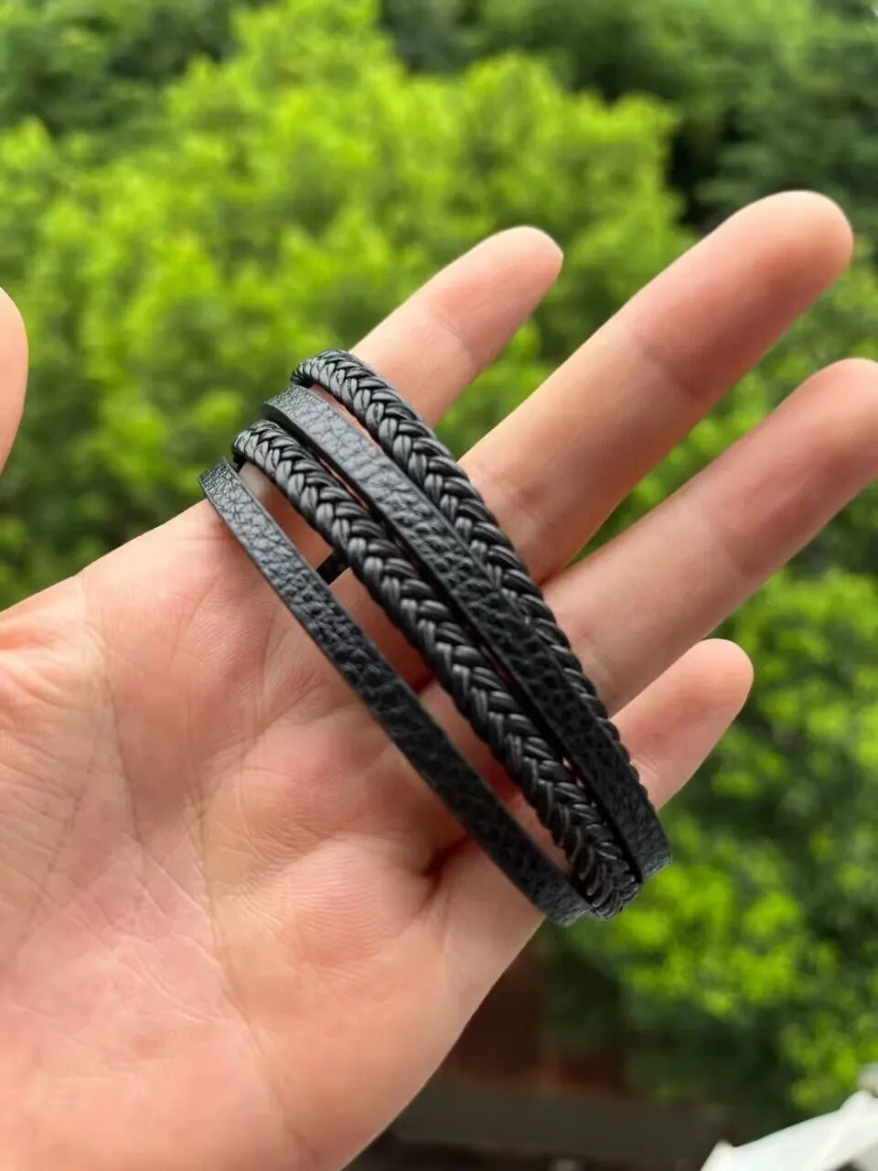 Men's Leather Braided Bracelets Stainless Steel Durable - Smarsty