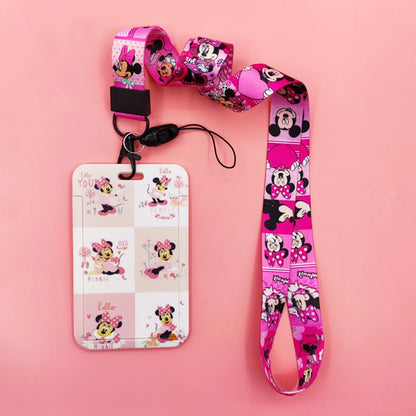 Disney Pink Lanyard ID Badge Holder Mickey Credit Card Case Neck Strap Minnie Card Holders Girl Credentials Accessories Keychain