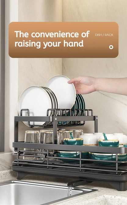 Stainless Steel Dish Drying Rack Adjustable Kitchen Plates Organizer with Drainboard Over Sink Plate Drainer Storage Organizer
