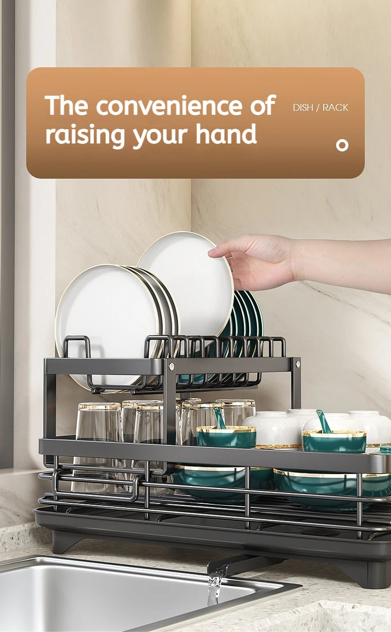Stainless Steel Dish Drying Rack Adjustable Kitchen Plates Organizer with Drainboard Over Sink Plate Drainer Storage Organizer
