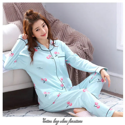 Women's Pajamas Set V-Neck Button down Top and Trousers Sleepwear Homewear Casual Nightwear Loungewear Autumn Winter Two-Piece - Smarsty