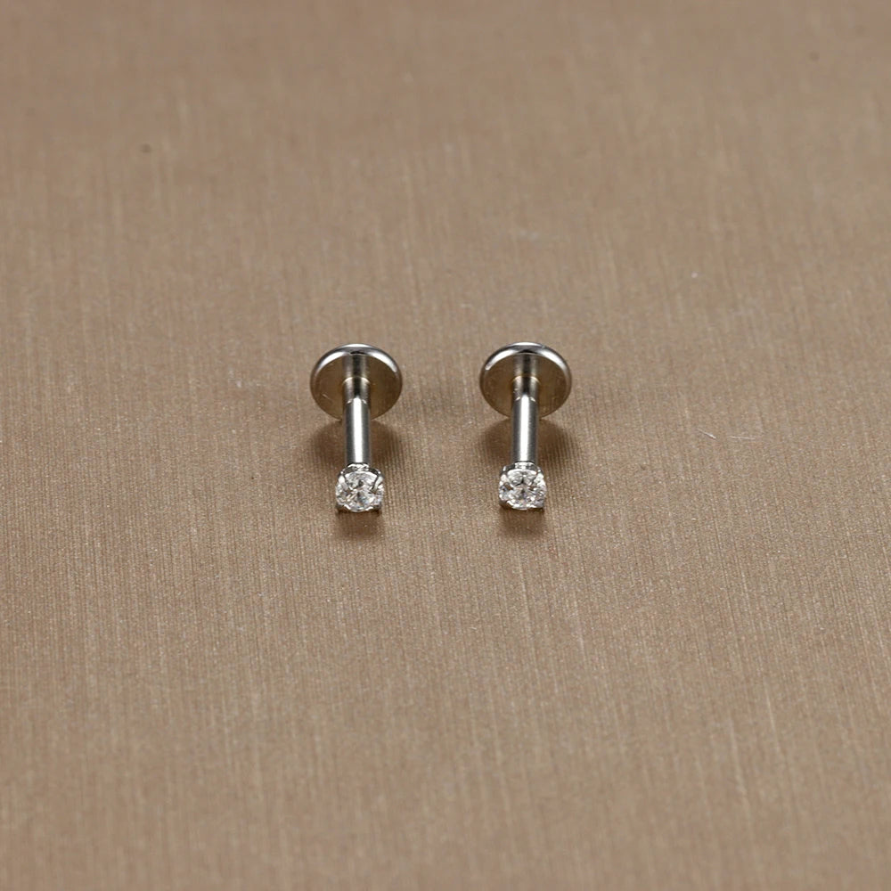 16G Surgical Steel Labret Stud Earrings Secure CZ Comfort - Smarsty