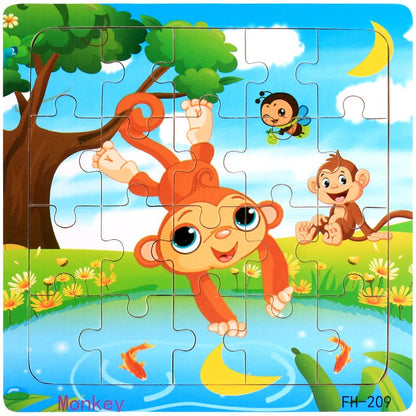 New 20 Piece Wooden 3d Puzzle Cartoon Animal Vehicle Jigsaw Puzzle Montessori Educational Toys For Kids Baby 1 2 3 Years by Smarsty