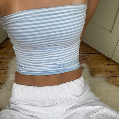 Women Cropped Tube Tops Strapless Off Shoulder Backless Short Tank Summer Party Club Striped/Solid Mini Vest 2024 New - Smarsty