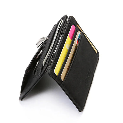 Mini Men Card Holder Wallets Zipper Coin Pocket Slim Magic Male Wallet Quality PU Leather Credit Bank Card Case Small Men Purses - Smarsty