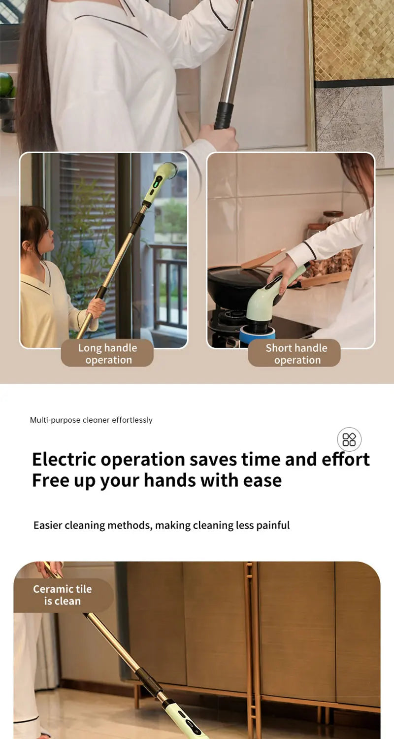 9 in 1 Electric Spin Scrubber Cordless Cleaning Brush Shower Scrubber Adjustable Extension Handle Waterproof For Tub Tile Floor - Smarsty