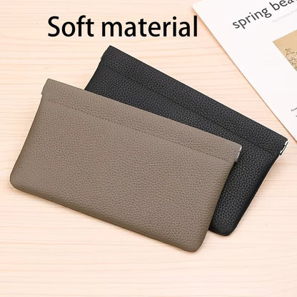 Self-closing first-layer genuine cowhide long wallet passport driver's license document holder data cable cosmetic bag storage