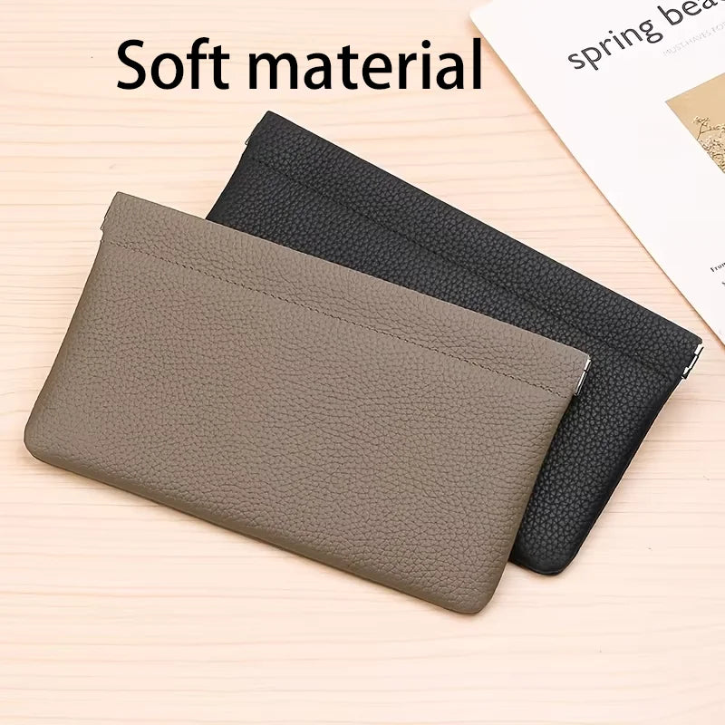Self-closing first-layer genuine cowhide long wallet passport driver's license document holder data cable cosmetic bag storage