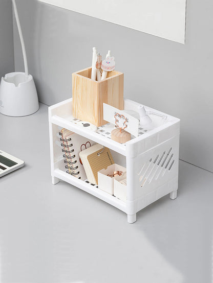 Minimalist Desktop Double-Layer Storage Rack Household Plastic Bathroom Small Stationery Organizing Pure White Multifunctional by Smarsty