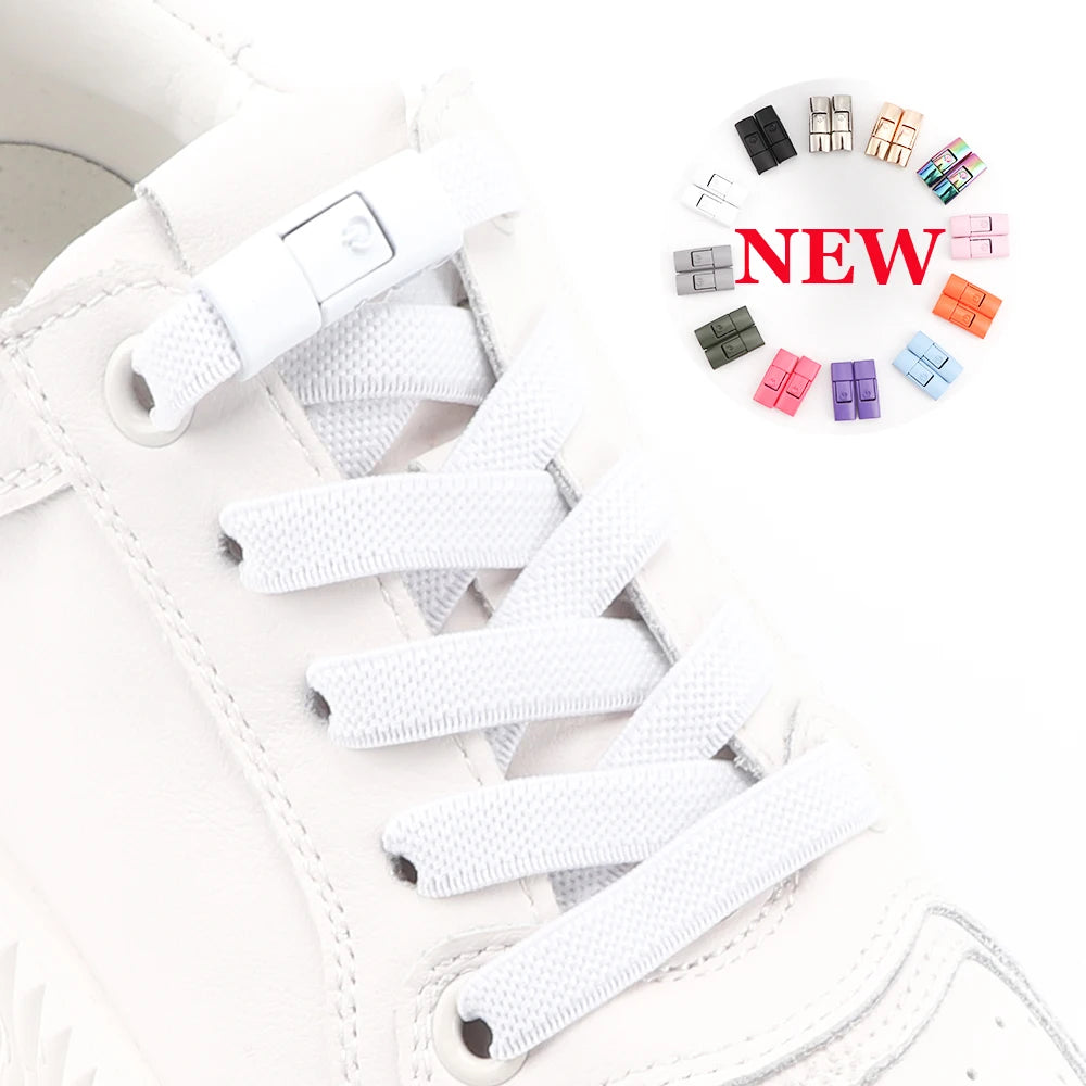 No Tie Shoe laces Press Lock Shoelaces without ties Elastic Laces Sneaker Kids Adult 8MM Widened Flat Shoelace for Shoes - Smarsty