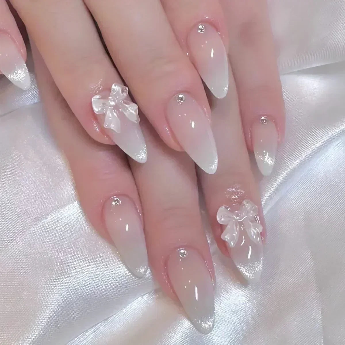 24Pcs Pink Almond False Nails with French Design - Smarsty