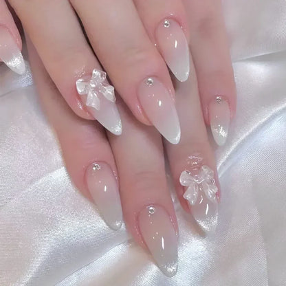 24Pcs Pink Almond False Nails with French Design - Smarsty