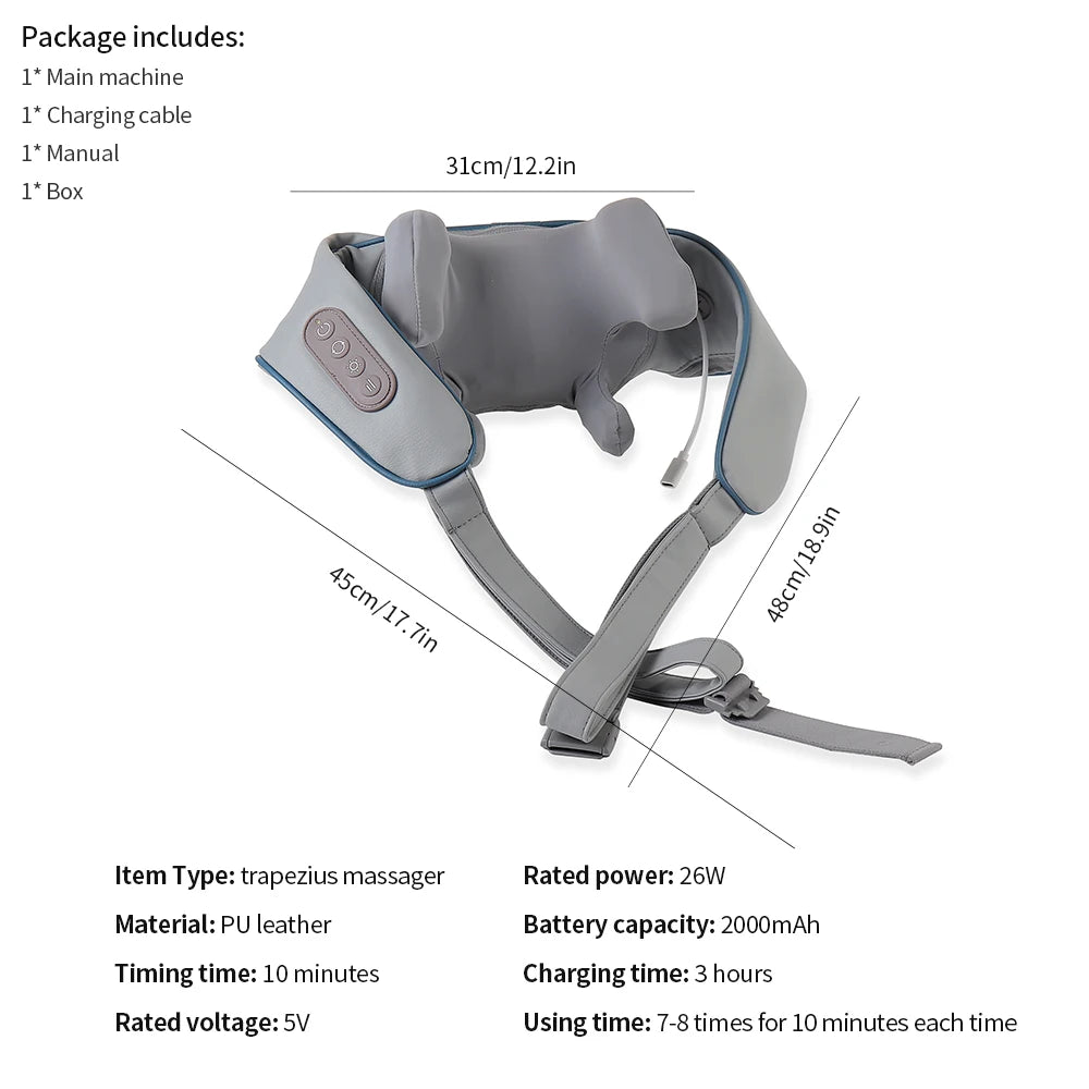 Foreverlily 26W Brushless Motor Neck And Shoulder Massager Wireless Shoulder And Back Kneading Massage Shawl Neck masajeador