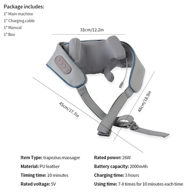 Foreverlily 26W Brushless Motor Neck And Shoulder Massager Wireless Shoulder And Back Kneading Massage Shawl Neck masajeador