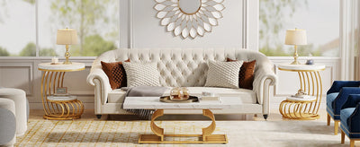 Tribesigns Gold Round End Table: 2 Tiers Faux Marble Side Table with Storage Shelf, Modern White Gold Bedside Nightstand