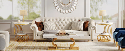 Tribesigns Gold Round End Table: 2 Tiers Faux Marble Side Table with Storage Shelf, Modern White Gold Bedside Nightstand