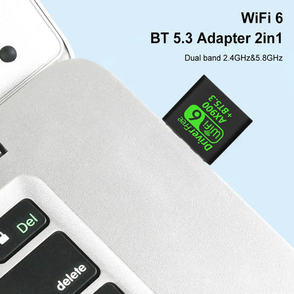 USB WiFi 6 Bluetooth 5.3 Adapter USB WiFi Network Wireless Wlan Receiver Dual Band 2.4/5.8GHz Mini USB WiFi Dongle Driver Free