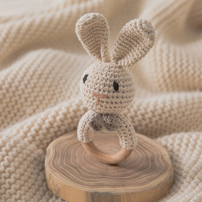 Baby Crochet Rattle Wooden Teether Toy BPA Free Wood Rodent Rabbit Rattle Baby Mobile Play Gym Newborn Educational Music Toys by Smarsty