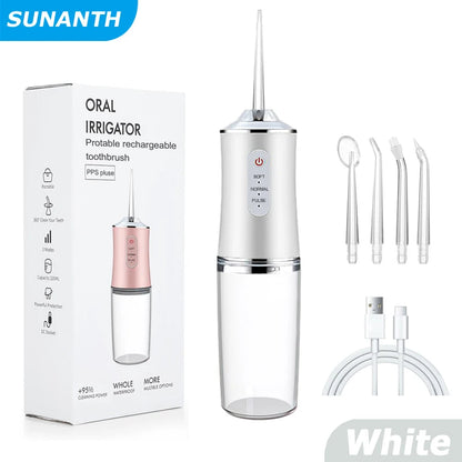 USB Portable Oral Irrigator Water Flosser Dental Water Jet Tools Pick Cleaning Teeth 200ML 4 Nozzles Mouth Oral Cleaning Agents - Smarsty