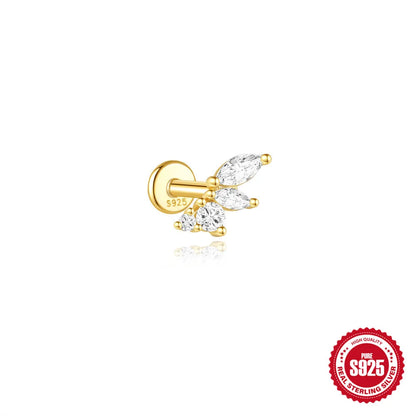 925 Silver Star Moon Zircon Stud Earrings Hypoallergenic - Smarsty