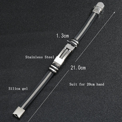 Mens Stainless Steel Leather Bracelet Handmade Hiphop Accessory - Smarsty