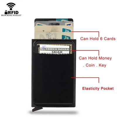Rfid Smart Credit Card Holder Wallets Metal Slim Pop Up Minimalist Men Wallets Black Male Purse Money Bags Carteira Masculina - Smarsty