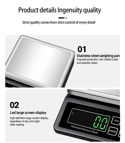 Rechargeable Kitchen Scale IP67 Fully Waterproof Home Kitchen Scale 0.1g/1g High Precision Electronic Balance 3kg/5kg/10kg/15kg by Smarsty
