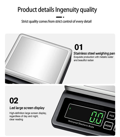 Rechargeable Kitchen Scale IP67 Fully Waterproof Home Kitchen Scale 0.1g/1g High Precision Electronic Balance 3kg/5kg/10kg/15kg