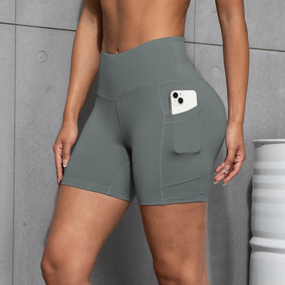 Womens Yoga Pocket Shorts Leggings High Waist  Exercise Fitness Wear Girls Running Elastic Adult Short Pants Sports Outfits ﻿ - Smarsty