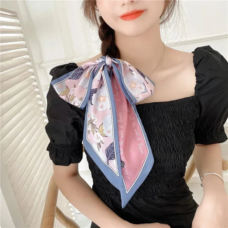 Summer Floral Silk Scarf Hairband Lightweight Headscarf - Smarsty