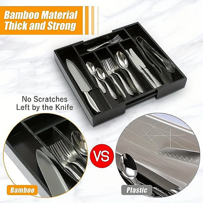 New Expandable Cutlery Drawer Organizer, Adjustable Kitchen Utensil Tray Set, Compartment Flatware Storage Divider