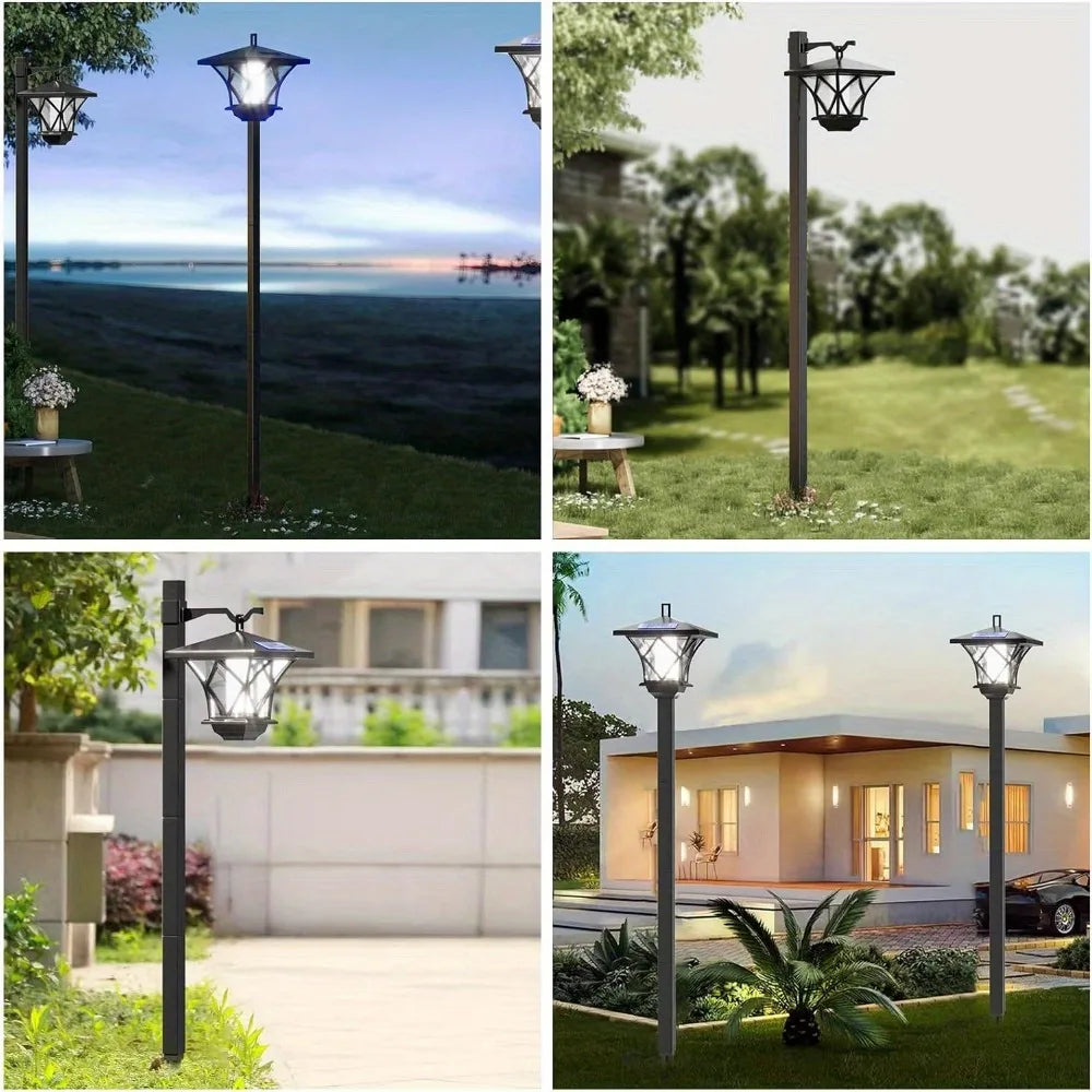 59'' Solar Lamp Post Light, Outdoor Solar Lamp Post Lighting, Aluminum Retro Black Light Pole
