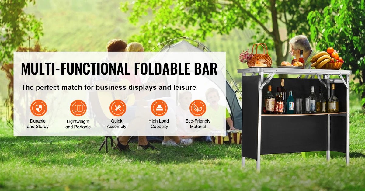 SucceBuy Folding Portable Bar Table Tradeshow Podium Table for Party Picnic Exhibition Include Carrying Case Storage Shelf Skirt
