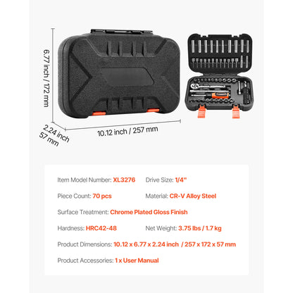 SucceBuy Socket Set 86 Pieces 3/8 1/4 1/2in Drive Socket and Ratchet Set SAE Metric Mechanic Tool Kit with Ratchet Wrench