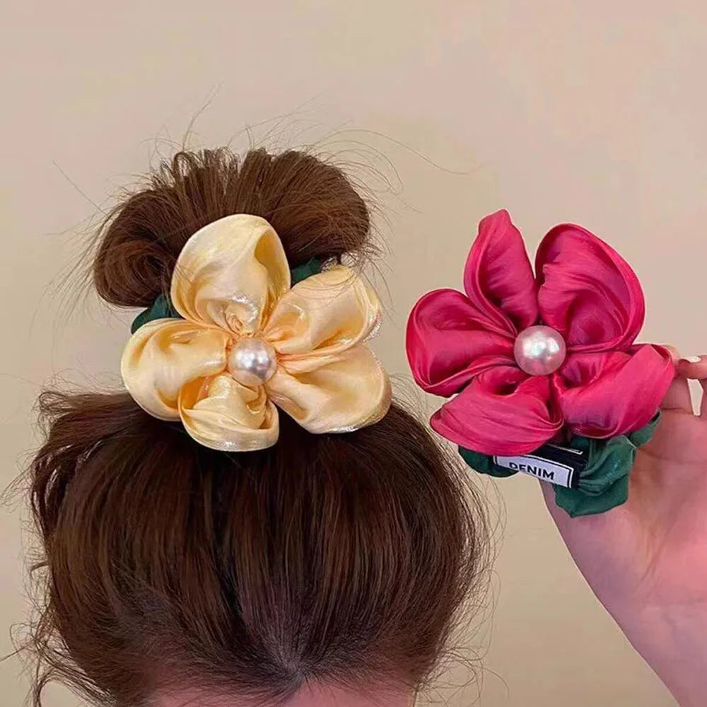 Summer Pearl Flower Scrunchie High Elastic Hair Tie - Smarsty