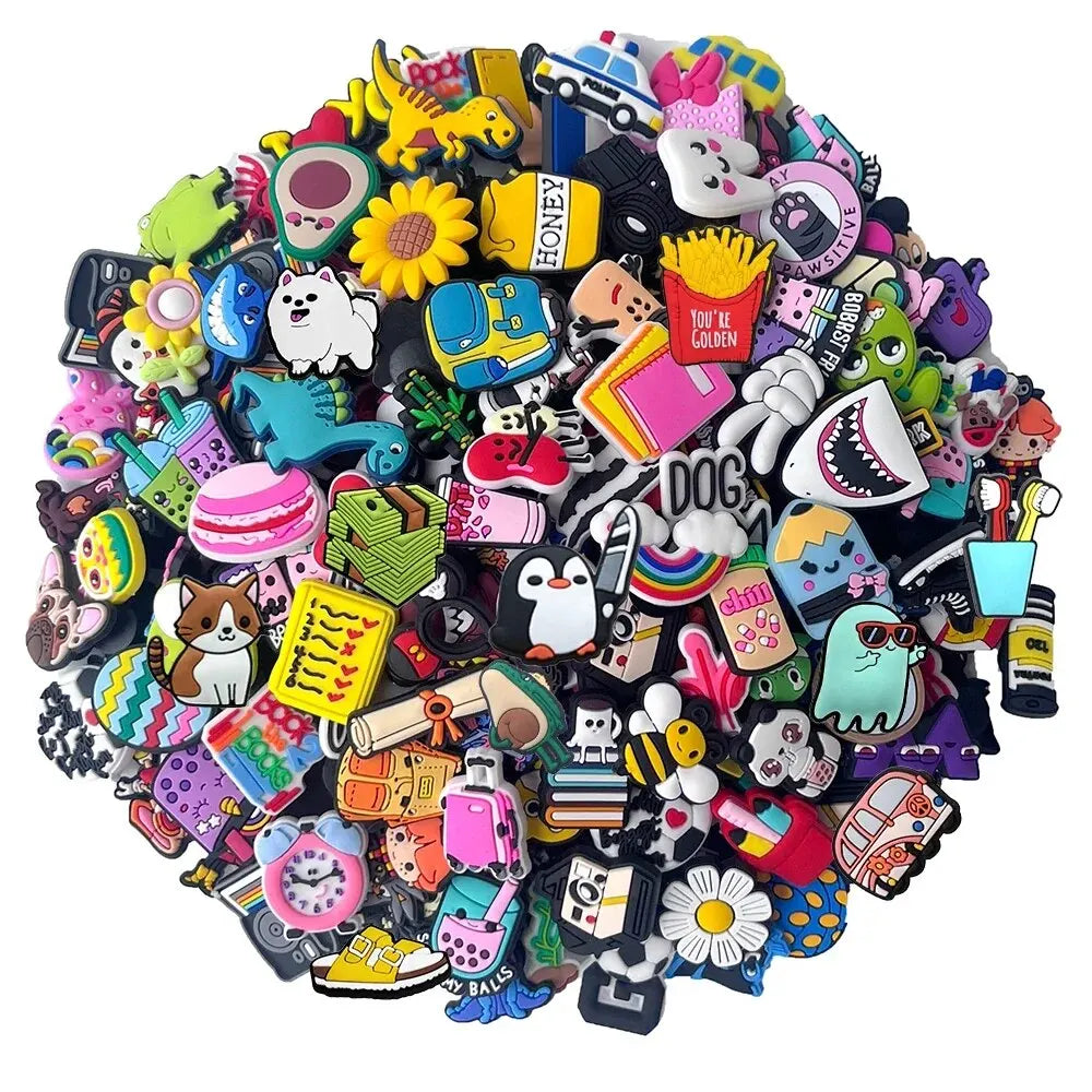 30/90pcs Random Pattern Shoe Charms Set For Clogs Bag Bubble Slides Sandals, PVC Shoe Decorations Beach Bag Accessories Gift
