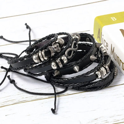 5pcs Punk Style Braided Leather Bracelet Set - Smarsty
