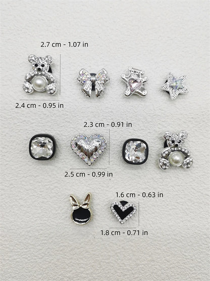 10PCS Shoe Charms ABS Bow Decorations For Sandals Luxury Rhinestone Bear Design Accessories 2024 Women Diy Bling Clog Ornaments