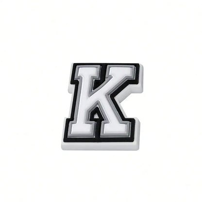 1pc Black White Alphabet Shoe Charm, PVC Shoe Accessory For Crocs, Wristband, Slipper,DIY Accessories Gifts For Holiday Party