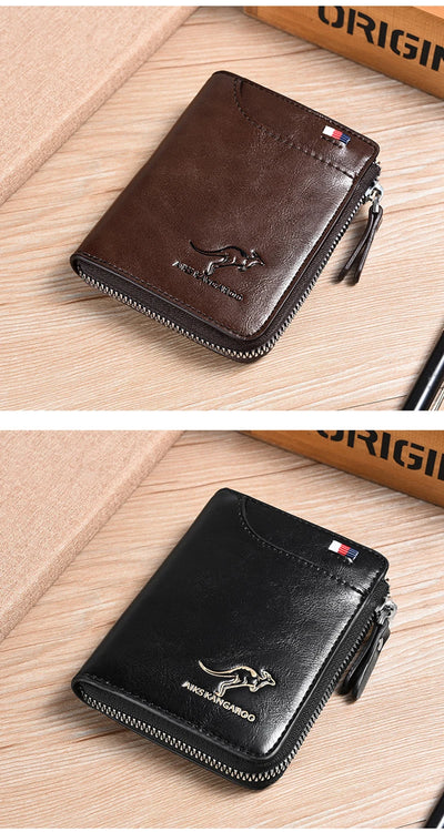 Mens Wallet Leather Business Card Holder Zipper Purse Luxury Wallets for Men RFID Protection Purses Carteira Masculina Luxury - Smarsty