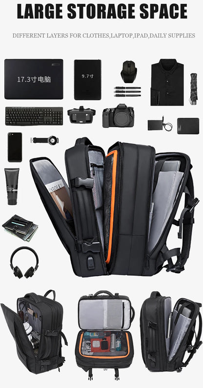 BANGE Expandable Men's Backpack Waterproof 17.3 in Laptop Backpack Man Large Capacity Hiking Travel Bag Male Backpacks for Men - Smarsty
