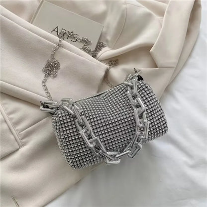 Rhinestone Bucket Bag Sparkling Crossbody Chain Bag - Smarsty