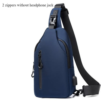 Mens Nylon Chest Bag With USB Charging Compact Crossbody - Smarsty