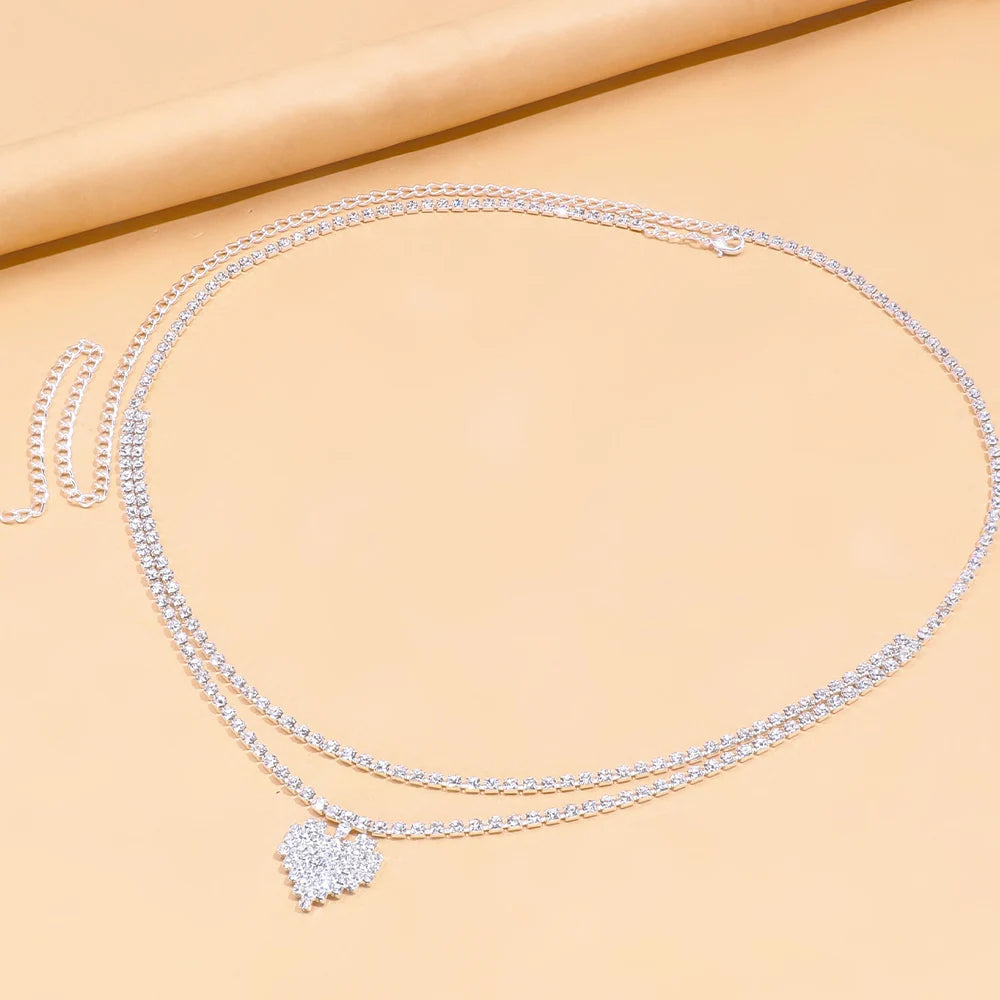 Sexy Rhinestone Heart Waist Chain Belt for Women - Smarsty
