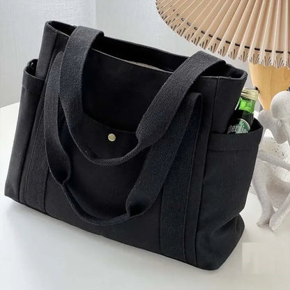 Large Capacity Canvas Tote Shoulder Bag For Work College - Smarsty