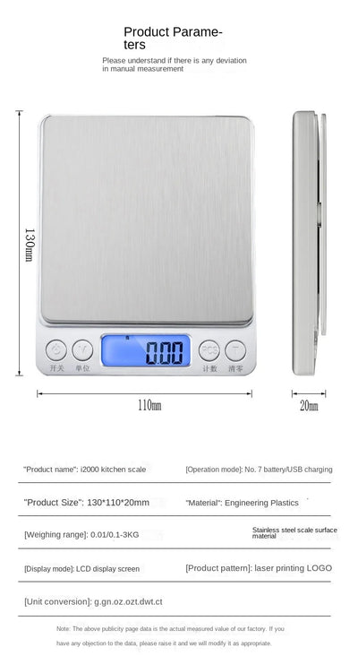 Digital Kitchen Scale Mini Pocket Stainless Steel Precision Jewelry Electronic Balance Weight Gold Gram 0.1/3000g Weigh Scales by Smarsty