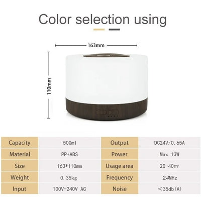 Ultrasonic Essential Oil Diffuser 550ml with 7 colors LED night lights Cool Mist for Aromatherapy Humidifying for home bedroom - Smarsty