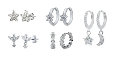 925 Sterling Silver Hoop Earrings White Crystal Luxury - Smarsty