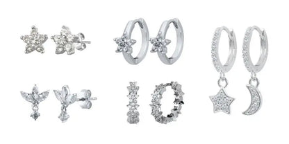 925 Sterling Silver Hoop Earrings White Crystal Luxury - Smarsty