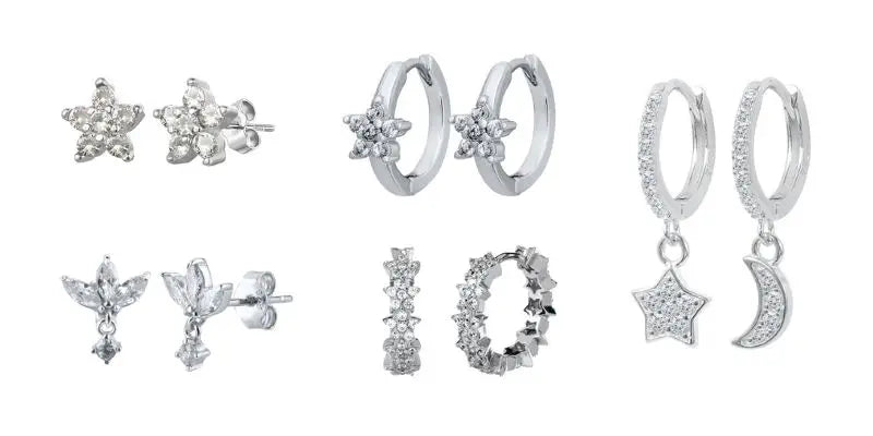 925 Sterling Silver Hoop Earrings White Crystal Luxury - Smarsty